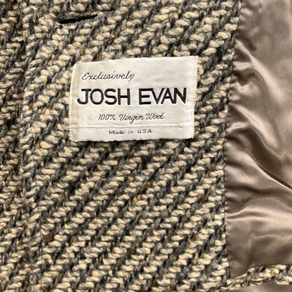 Josh Evan Pea Coat Women 12 Gray Beige Neutral Tweed Wool Double Classic USA VTG